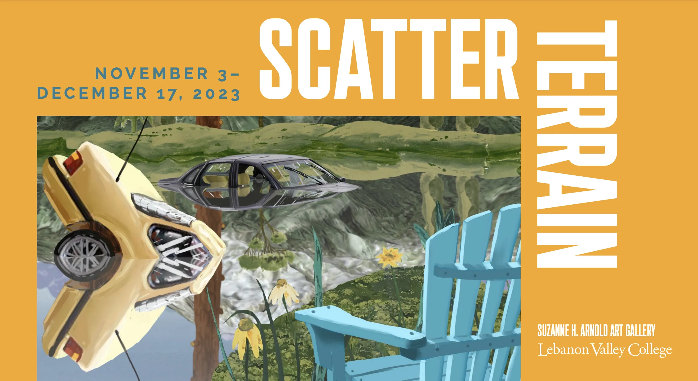 Scatter Terrain exhibit poster featuring Dan Rule, Magic Mountain, 2020, animation, 10 min