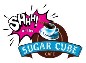 Logo for “Shhh! at the Sugar Cube Cafe,” written by LVC alumna Diane Beckstead